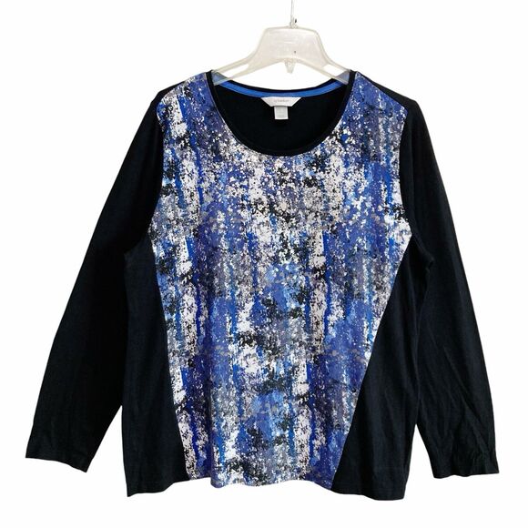 CJ Banks Tops - 3/$30 CJ Banks T-Shirt Top Womens Size XL Black Blue Silver Long Sleeve Stretchy